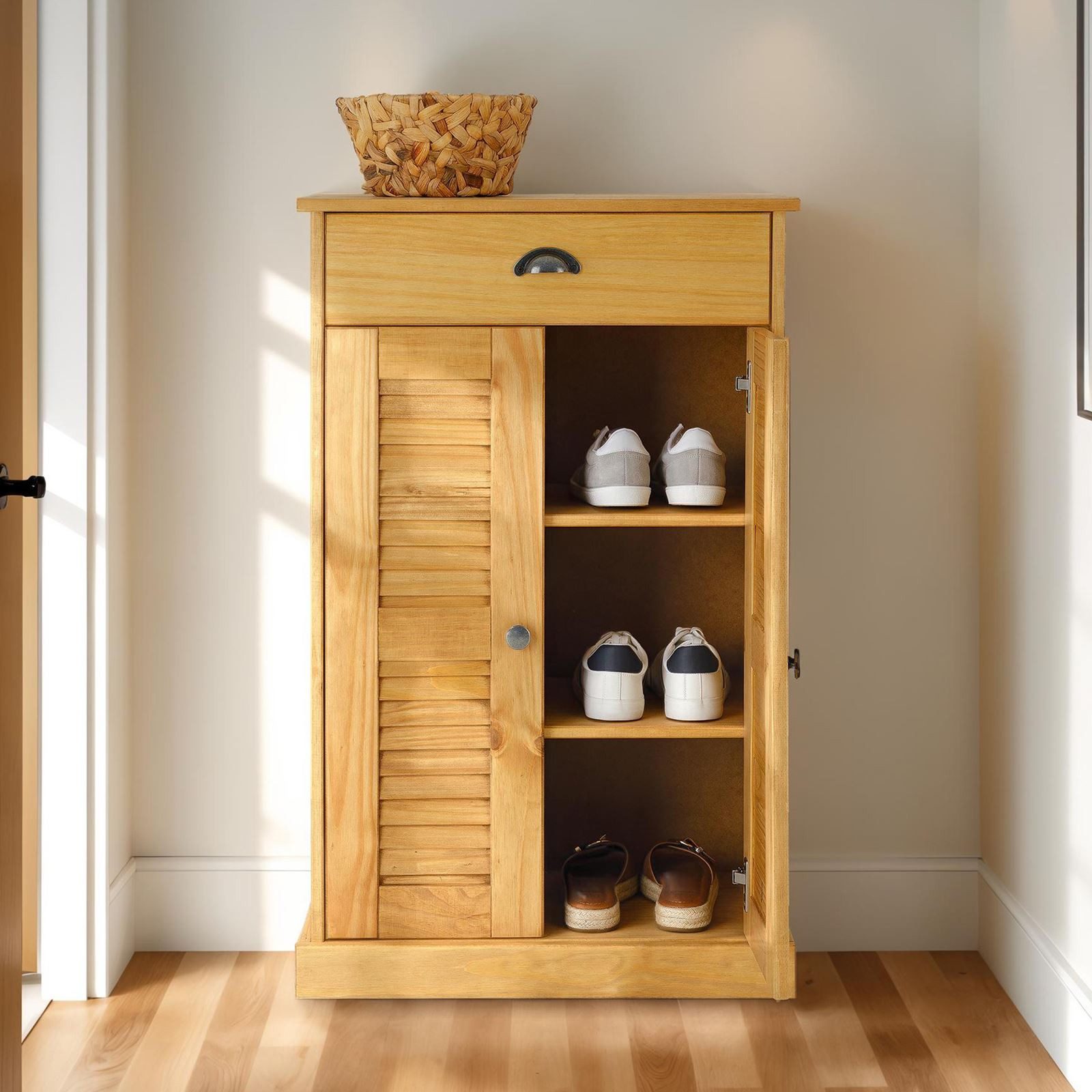 IDIMEX Kommode VENETA, Flurschrank aus Kiefer Massivholz mit 2 Türen 1 Schublade natur