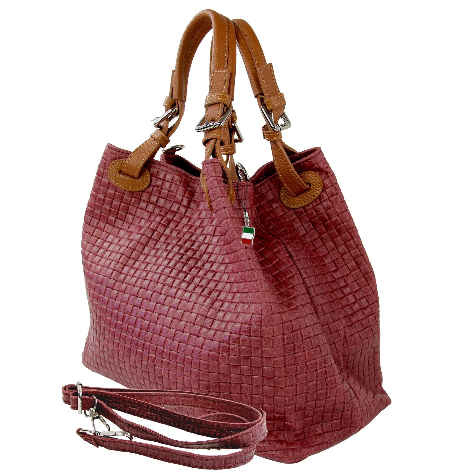 FLORENCE Handtasche Florence Damen Handtasche Echtleder (Handtasche), Damen Leder Handtasche, Umhängetasche, dunkelrot, bordeaux ca. 31cm