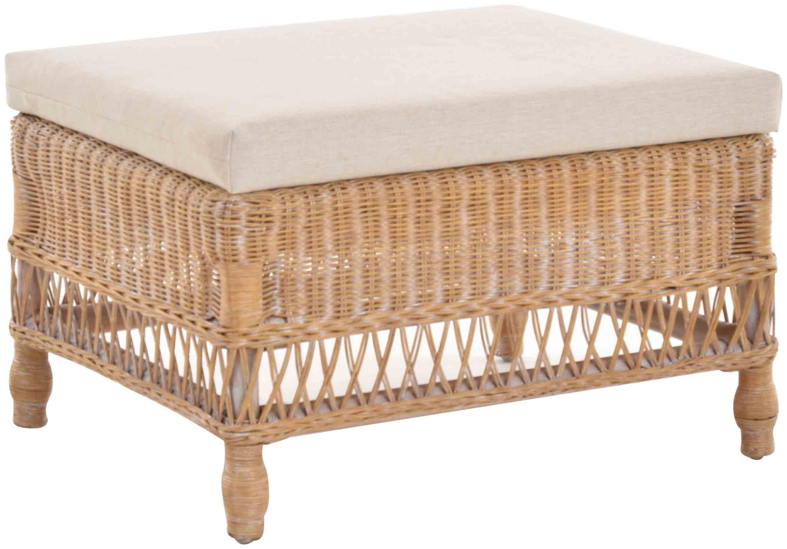 Krines Home Sitzhocker Rattanhocker Fußhocker Sitzhocker Hocker Schemel Rechteckig Groß, Beistell-Hocker aus Rattan Vintage Weiss