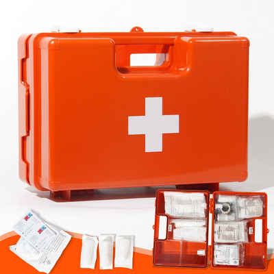 Zedelmaier Erste-Hilfe-Set Erste-Hilfe-Koffer mit Wandhalterung Erste-Hilfe-Kasten, (1 Satz mit 76 Stück, 76, 76 St), für Outdoor Haus Lager Auto, Inhalt nach DIN 13157