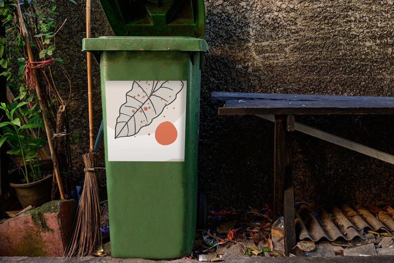 - (1 Orange St), - Sticker, Blatt Wandsticker Sommer MuchoWow Mülltonne, Container, Abfalbehälter Mülleimer-aufkleber,