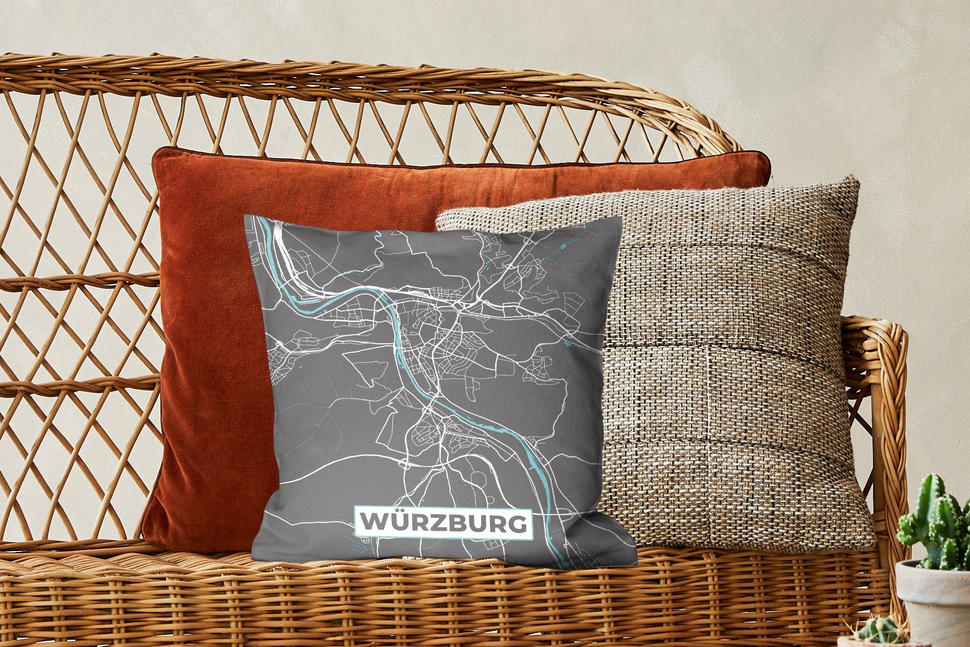 Füllung Zierkissen Sofakissen Deutschland - - Blau Stadtplan Karte Würzburg, mit Wohzimmer, Deko, Schlafzimmer, MuchoWow für - Dekokissen -