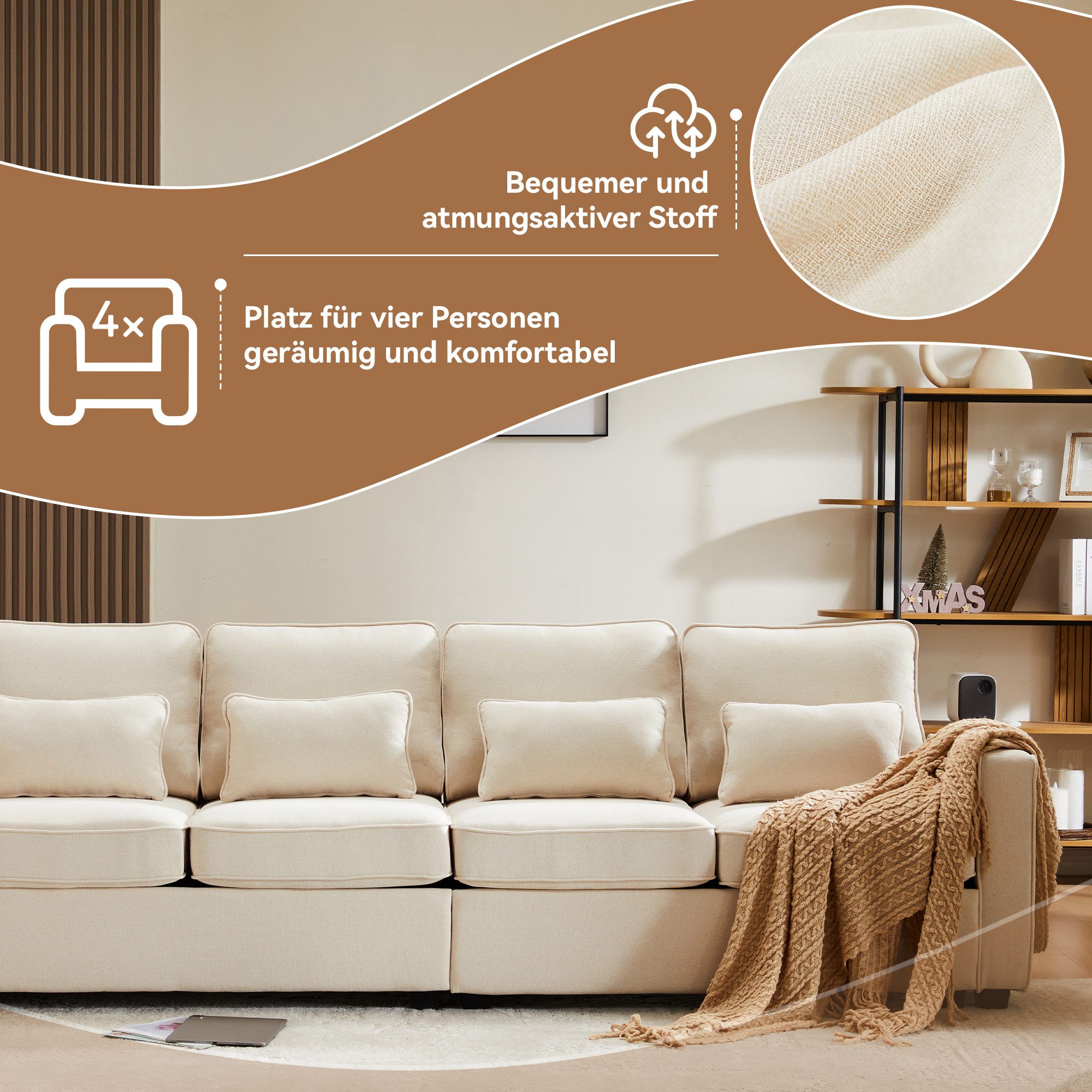 Welikera 4-Sitzer Sofa aus Leinenstoff,Viersitzer-Sofa mit günstig online kaufen