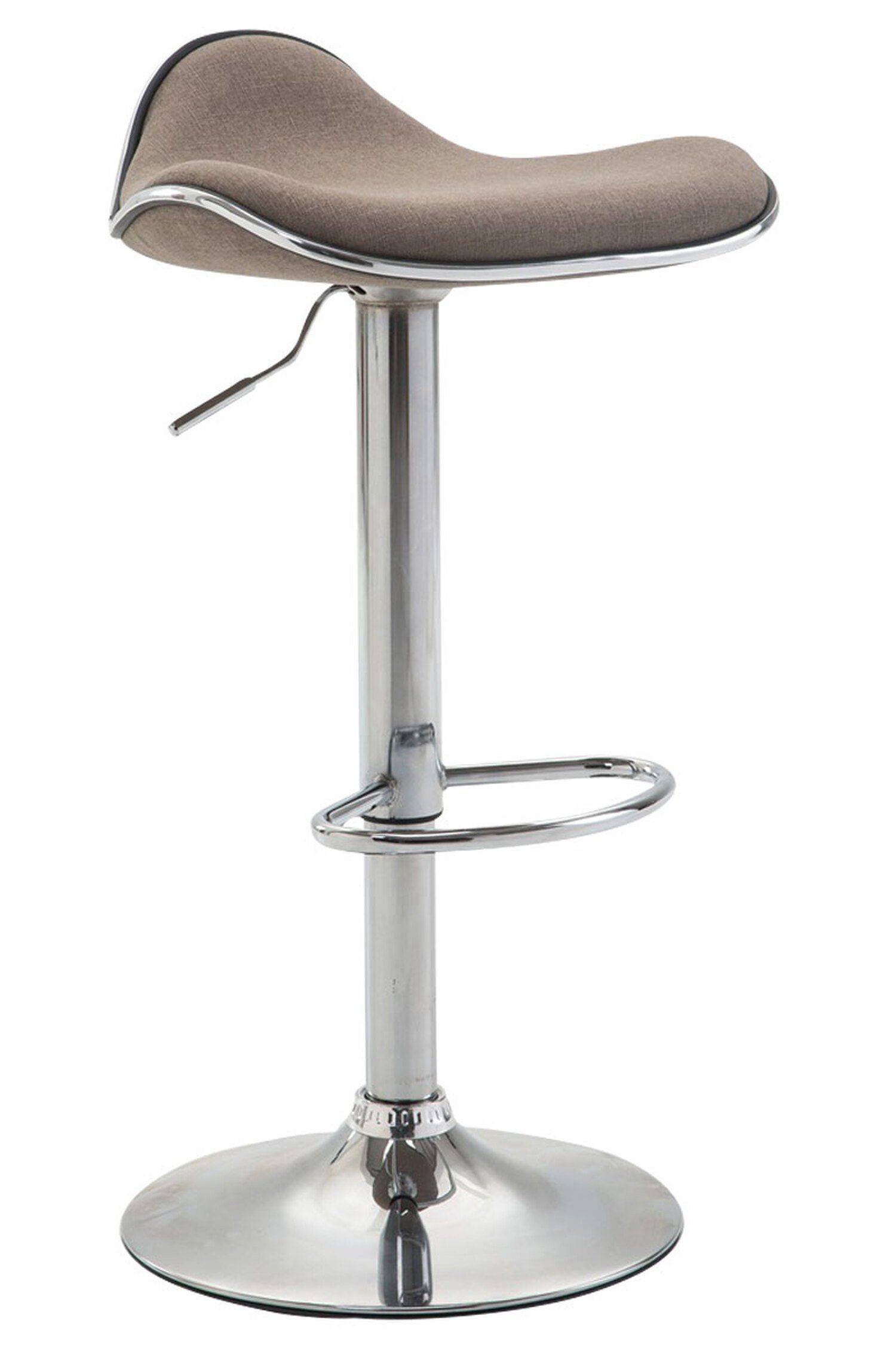 TPFLiving Barhocker Shangrila (Barstuhl höhenverstellbar - Hocker für Theke & Küche - Tresenhocker), 360° drehbar - chromfarbener Stahl - Sitzfläche: Stoff Taupe