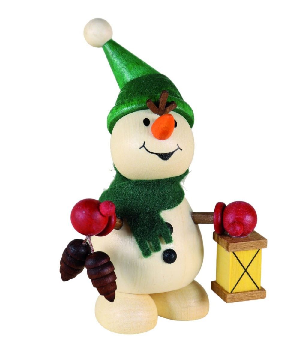 Ullrich Kunsthandwerk Schneemann kleiner Schneemann mit Zapfen und Laterne 10 cm in Geschenkbox