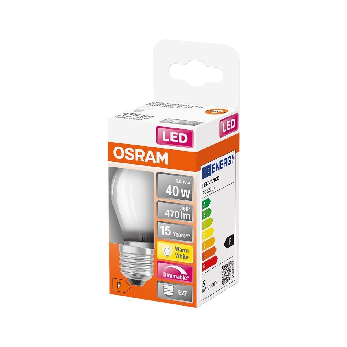 dimmbar, Classic Warm White, Osram W 5 LED-Leuchtmittel P E27, Retrofit