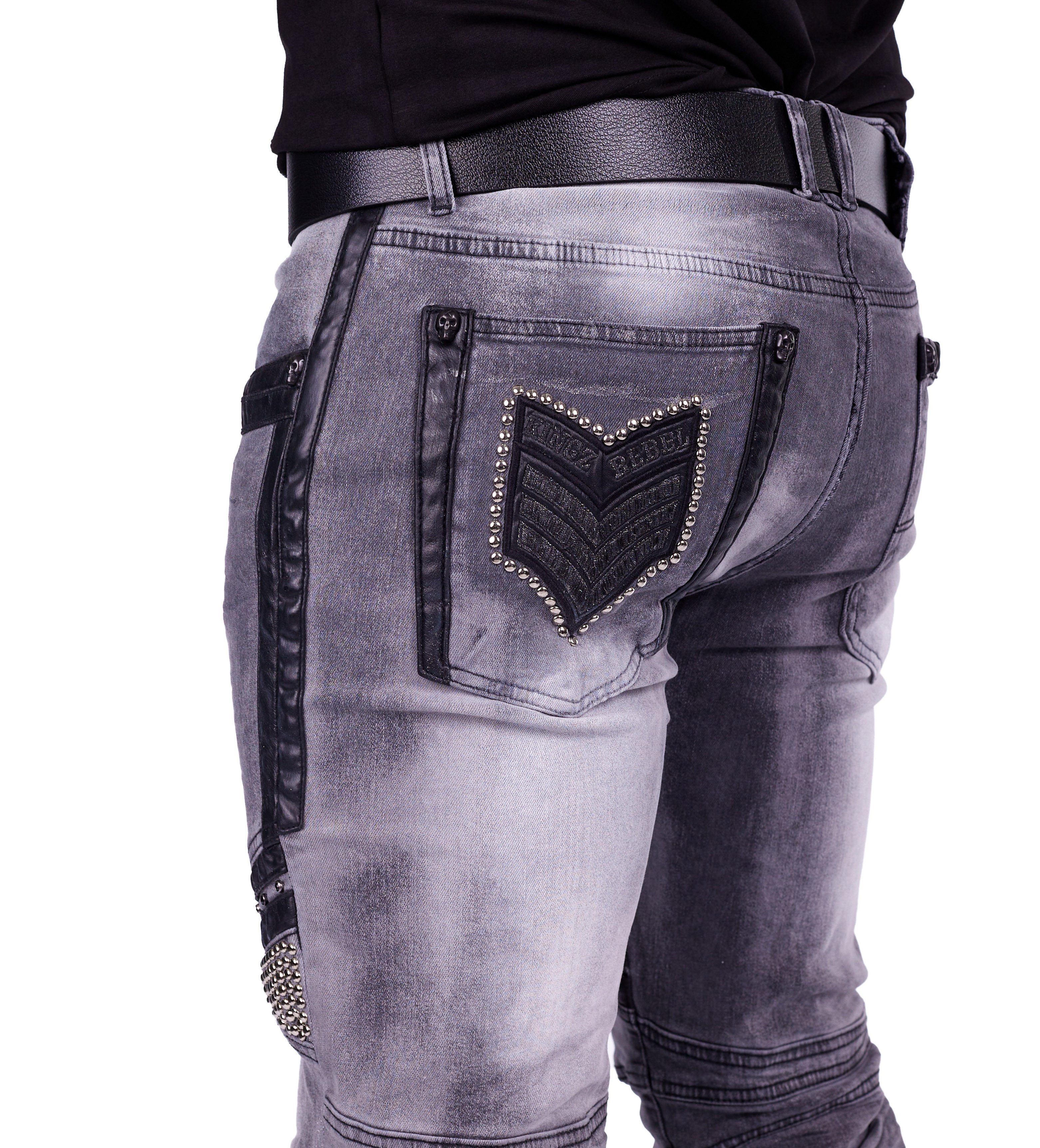 KINGZ Regular-fit-Jeans Herren Biker Designer Jeans von KINGZ Grau W31/L34