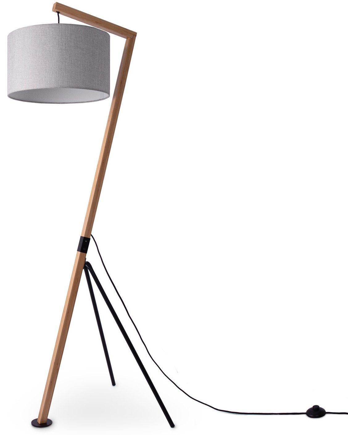 Paco Home Stehlampe GALLOW, ohne Leuchtmittel, Modern Wohnzimmer Dreibein Holz Metall Vintage E27 Galgen | Standleuchten
