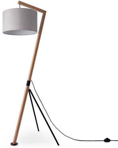 Paco Home Stehlampe GALLOW, ohne Leuchtmittel, Modern Wohnzimmer Dreibein Holz Metall Vintage E27 Galgen