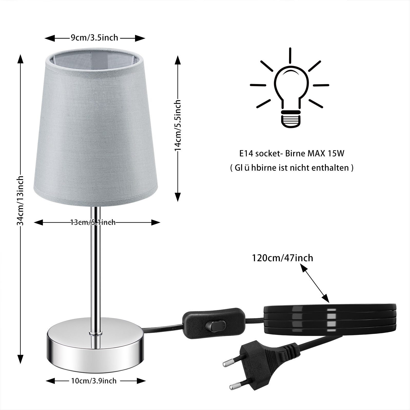 Zedelmaier Nachttischlampe 32 cm Tischleuchte Schirm günstig online kaufen
