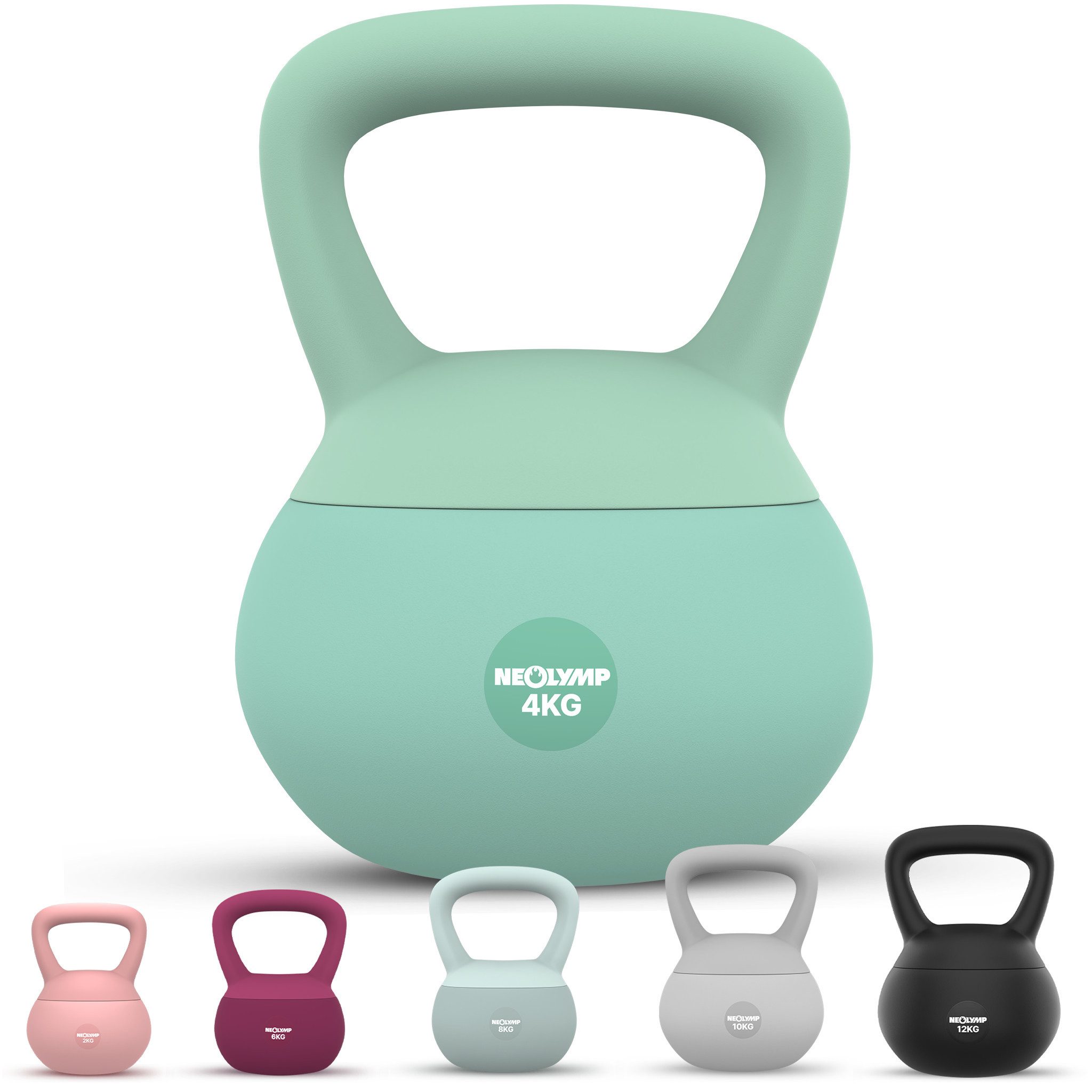 NEOLYMP Kettlebell Soft Kettlebell bodenschonend & leise - stoßdämpfende Kugelhantel, (Soft Kettlebell ideal fürs Homegym Kettlebell 2–12 kg Kugelhantel Set), Kugelhantel mit Eisensandfüllung - ergonomischer Softgriff