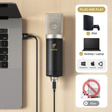 TONOR Streaming-Mikrofon, USB Großmembran Mikrofon Set für Studio, Streaming, Singen und Gaming