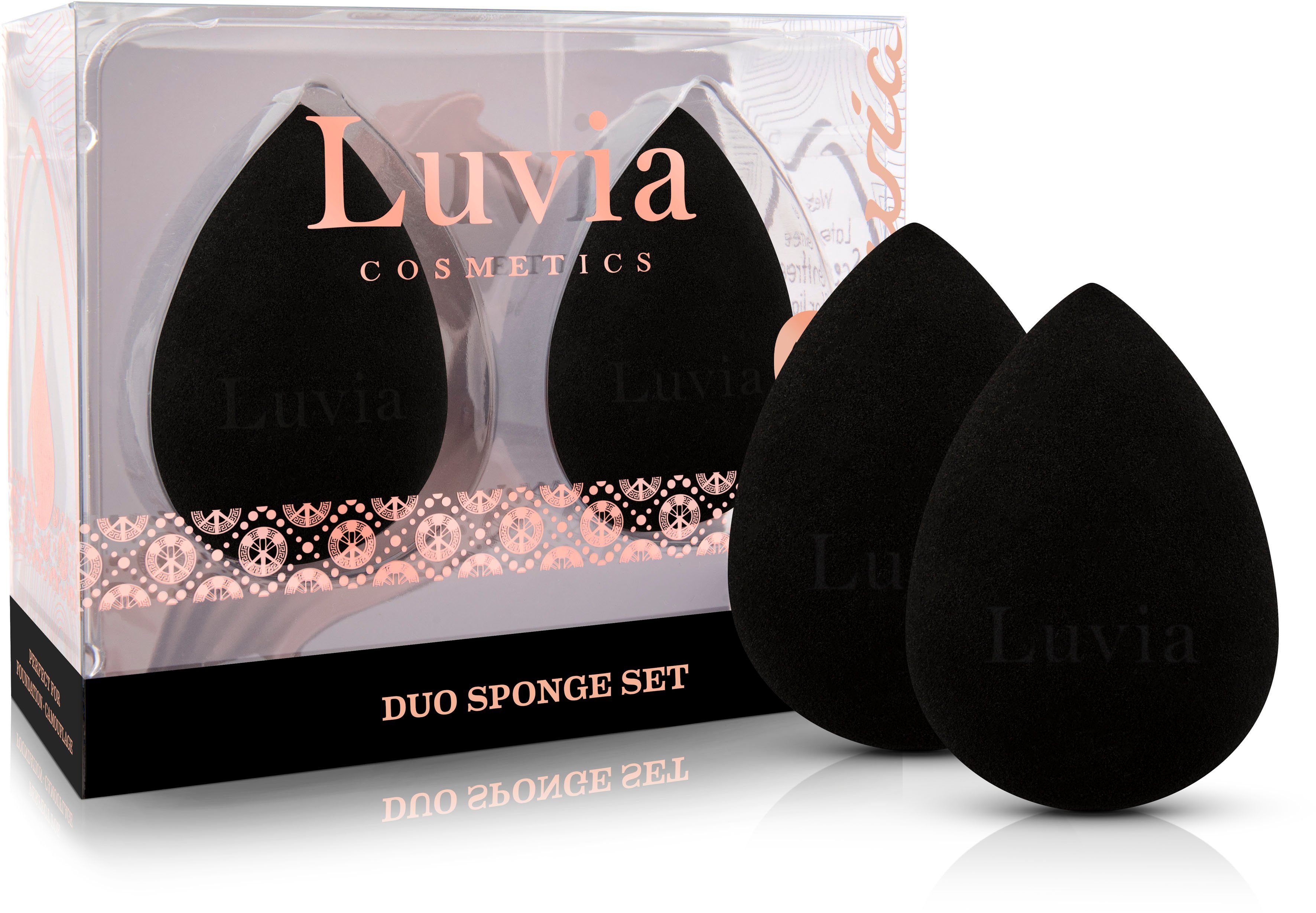 Luvia Cosmetics Make-up Schwamm Make-up Blending Sponge Set-Black, 2 tlg., Ultraweiche Oberfläche für ein makelloses und gleichmäßiges Finish.