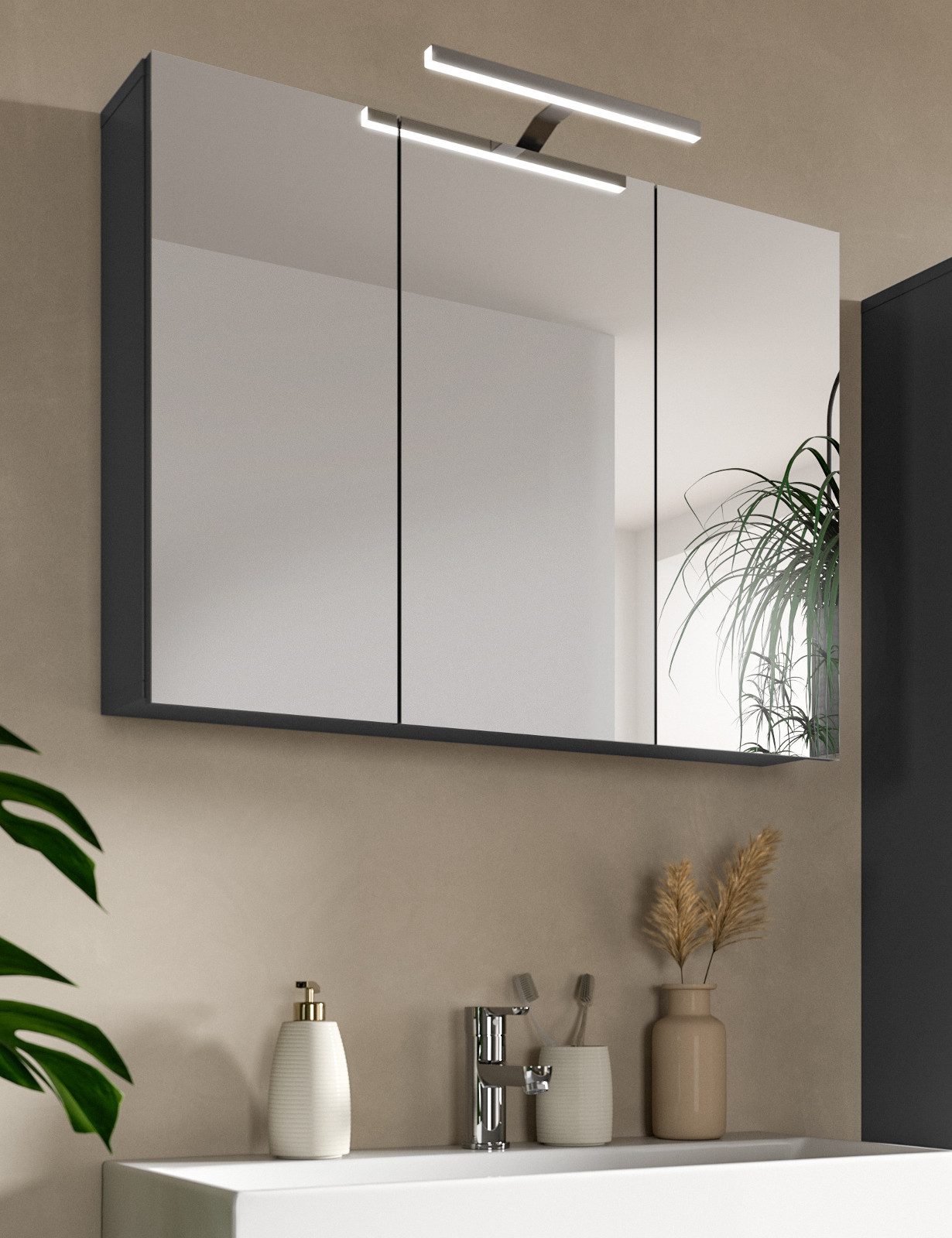 Inn.Furn Badezimmerspiegelschrank Strong (Badschrank in grau, 3-türig, Brei günstig online kaufen