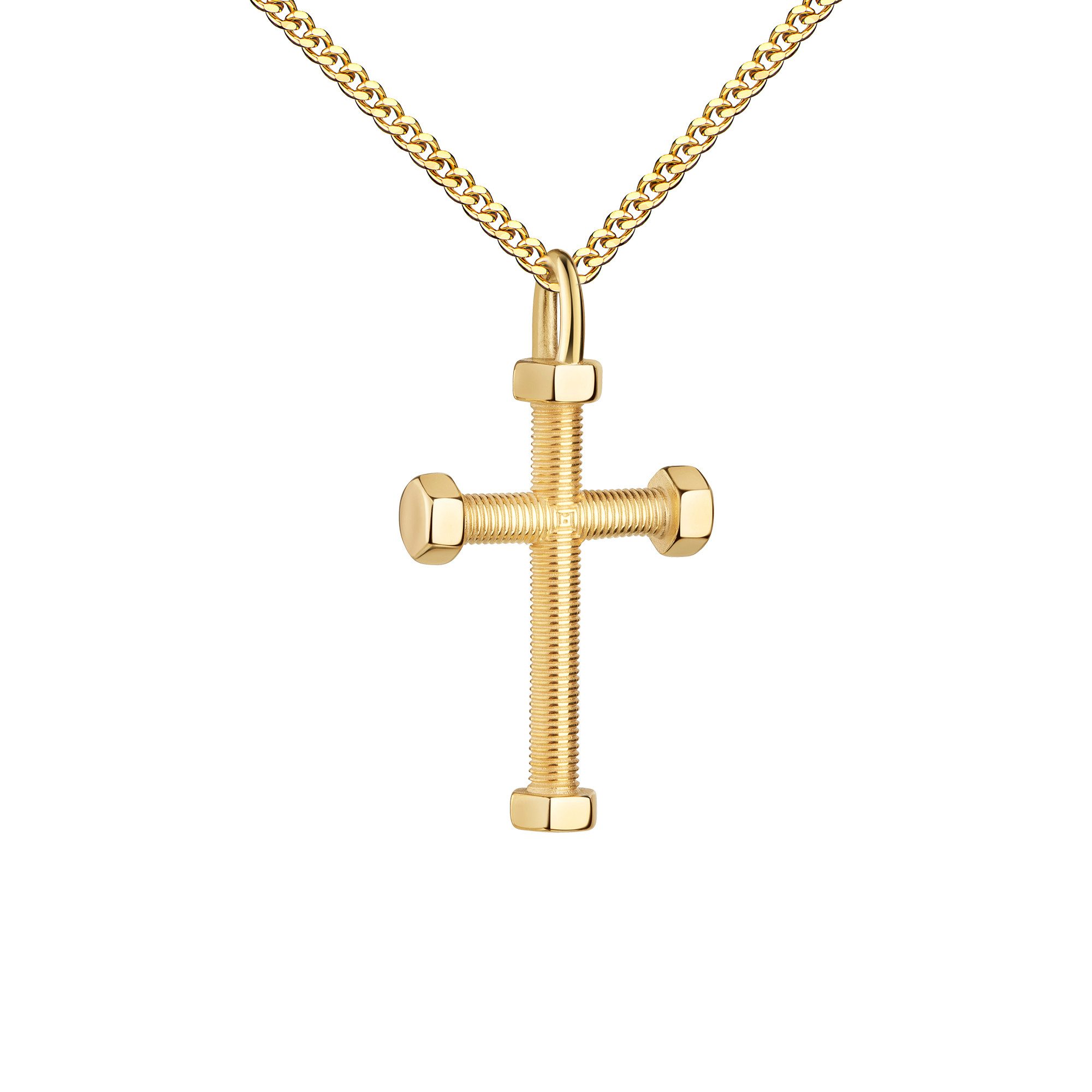 JEVELION Kreuzkette Kreuzanhänger 333 Gold gotische Form- Made in Germany (Goldkreuz, für Damen und Herren), Mit Kette vergoldet- Länge wählbar 36 - 70 cm oder ohne Kette.