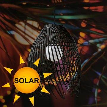 MARELIDA Hängeleuchte LED Solar Hängelampe Boho Lampenschirm Korboptik Solarleuchte H: 36cm, LED Classic, warmweiß (2100K bis 3000K)