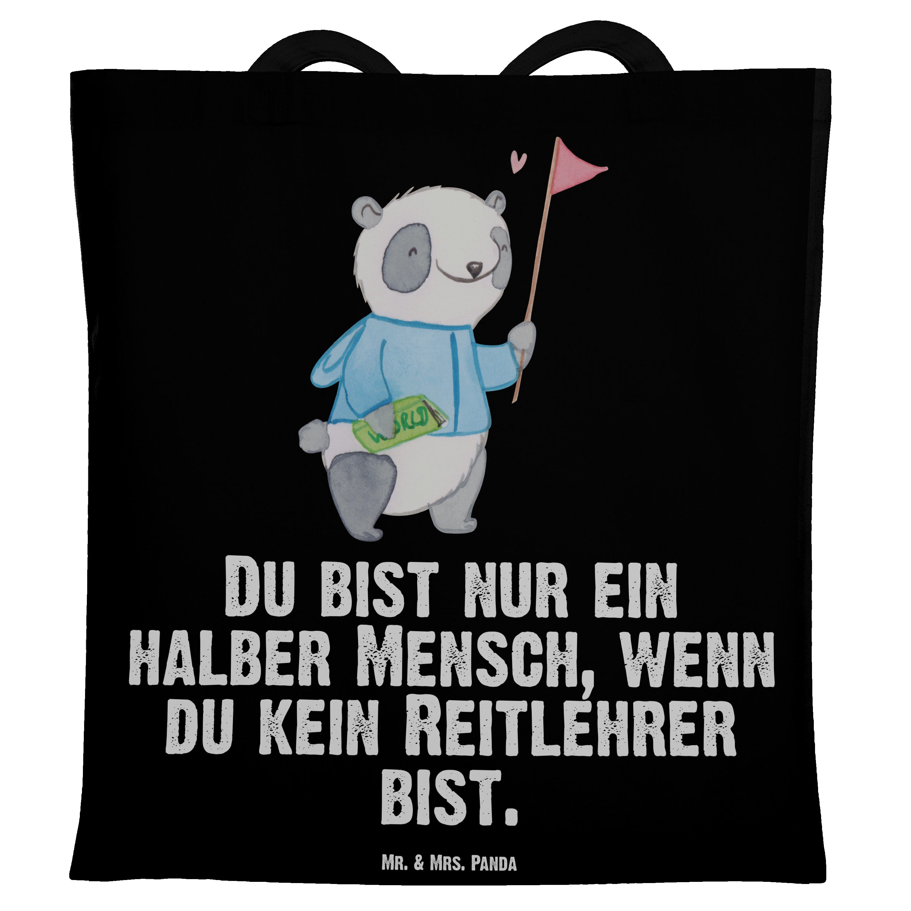 Mr. & Mrs. Panda Tragetasche Reitlehrer mit Herz - Schwarz - Geschenk, Beuteltasche, Jubiläum, Ein (1-tlg)