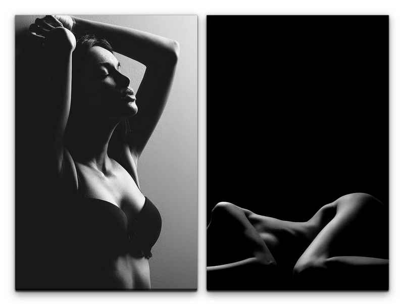 Sinus Art Leinwandbild »2 Bilder je 60x90cm Akt Erotisch Sinnlich Verführerisch Schlafzimmer Niveauvoll Schwarz Weiß«