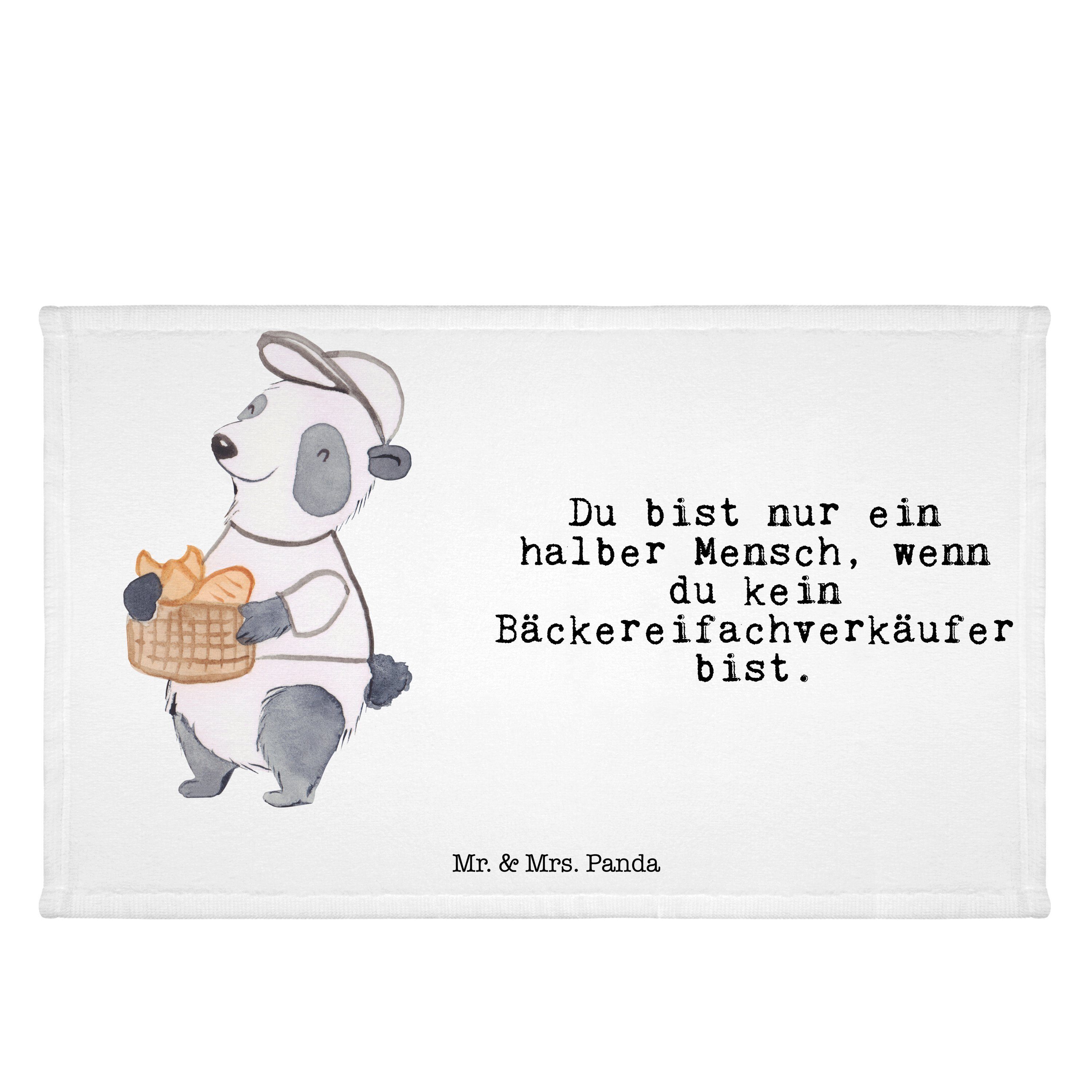 Mr. & Mrs. Panda Backware, - Geschenk, Herz - Weiß Bäckereifachverkäufer Handtuch (1-St) Gästetuch, mit
