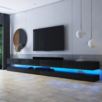 DB-Möbel Lowboard TV-Lowboard Space Double Schwarz mit LED-Beleuchtung 2x140 cm
