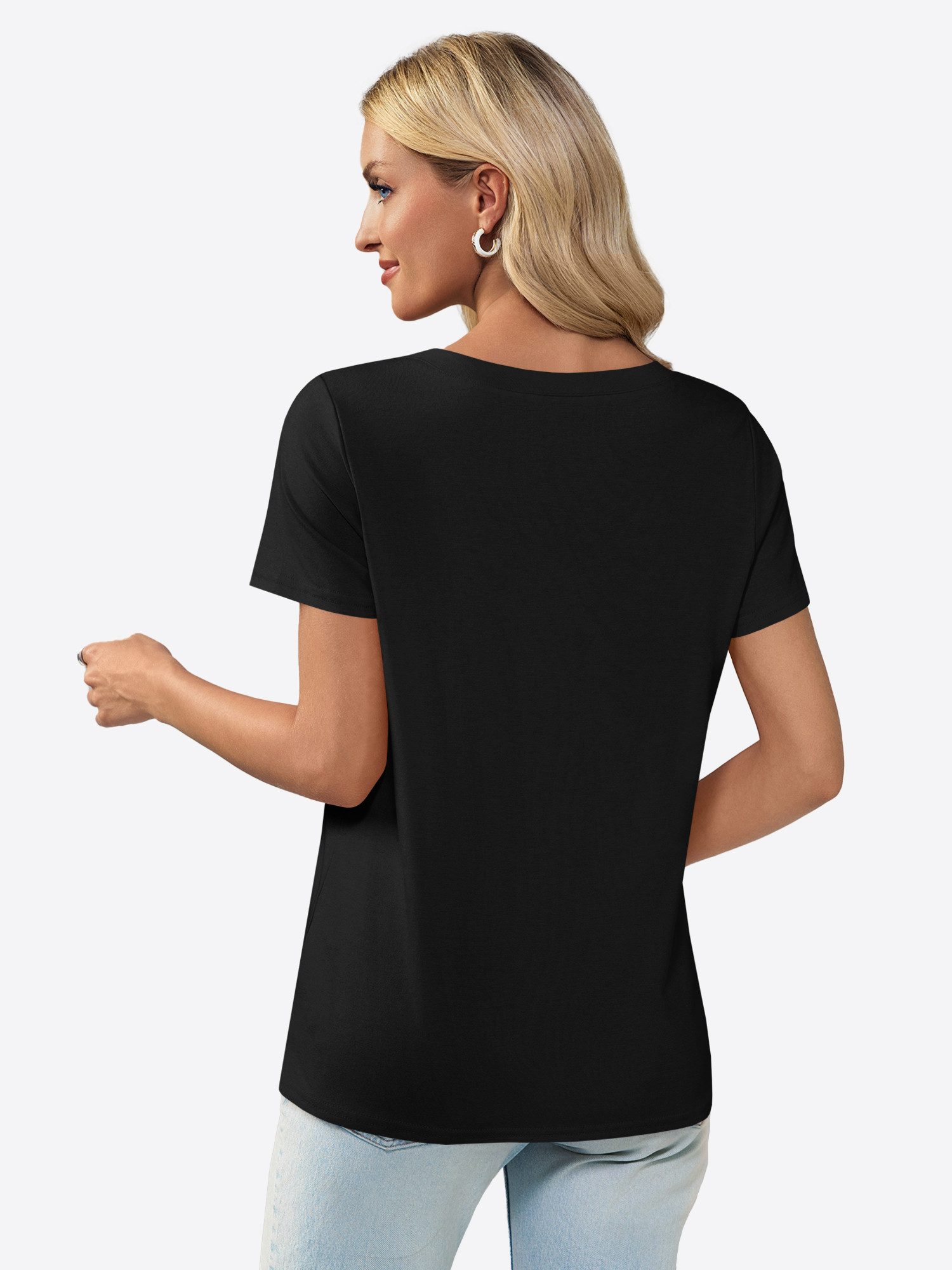 Imily Bela T-Shirt Damen V-Ausschnitt T-Shirt mit Kurzarm Casual Basic Ober günstig online kaufen