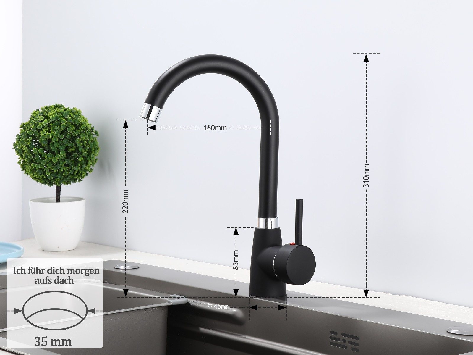 Homeline Küchenarmatur Küchenarmatur 360° Wasserhahn Küche Mischbatterie Spültisch Schwarz