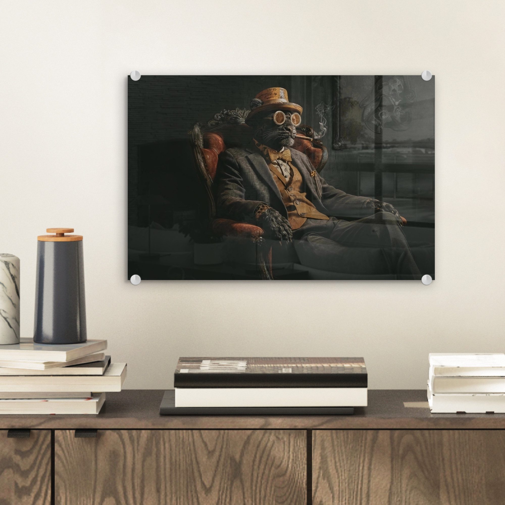 MuchoWow Acrylglasbild Katze - Anzug - Orange - Zigarre, Inkl. Aufhängung, günstig online kaufen