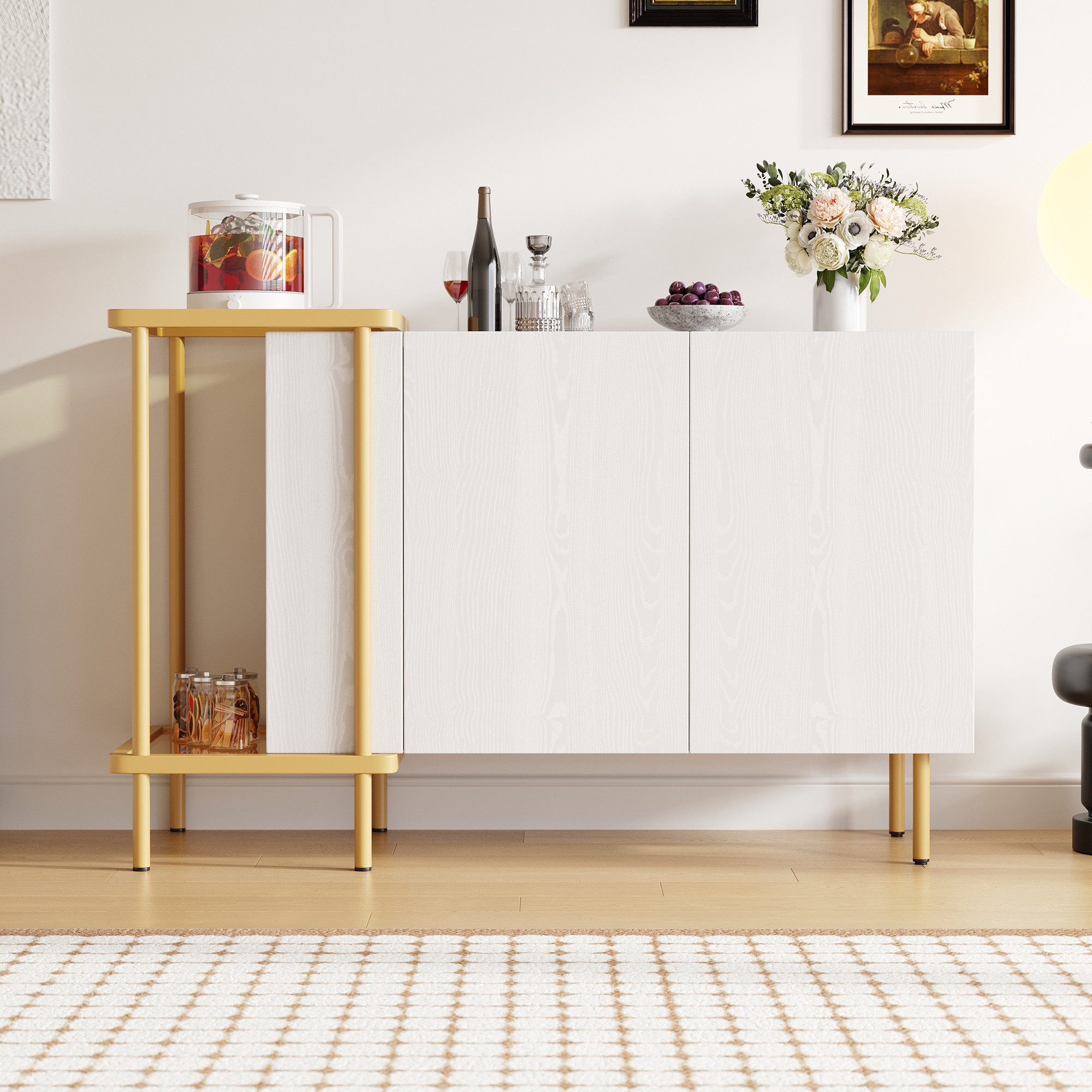KLAM HOME Sideboard Sideboard Schwarz: 2 Türen, 2 offene Fächer, stylischer günstig online kaufen