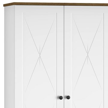 Lomadox Drehtürenschrank LEESTON-131 weiß matt Lefkas Eiche zeitlosen Landhaus Design 137/200/54 cm