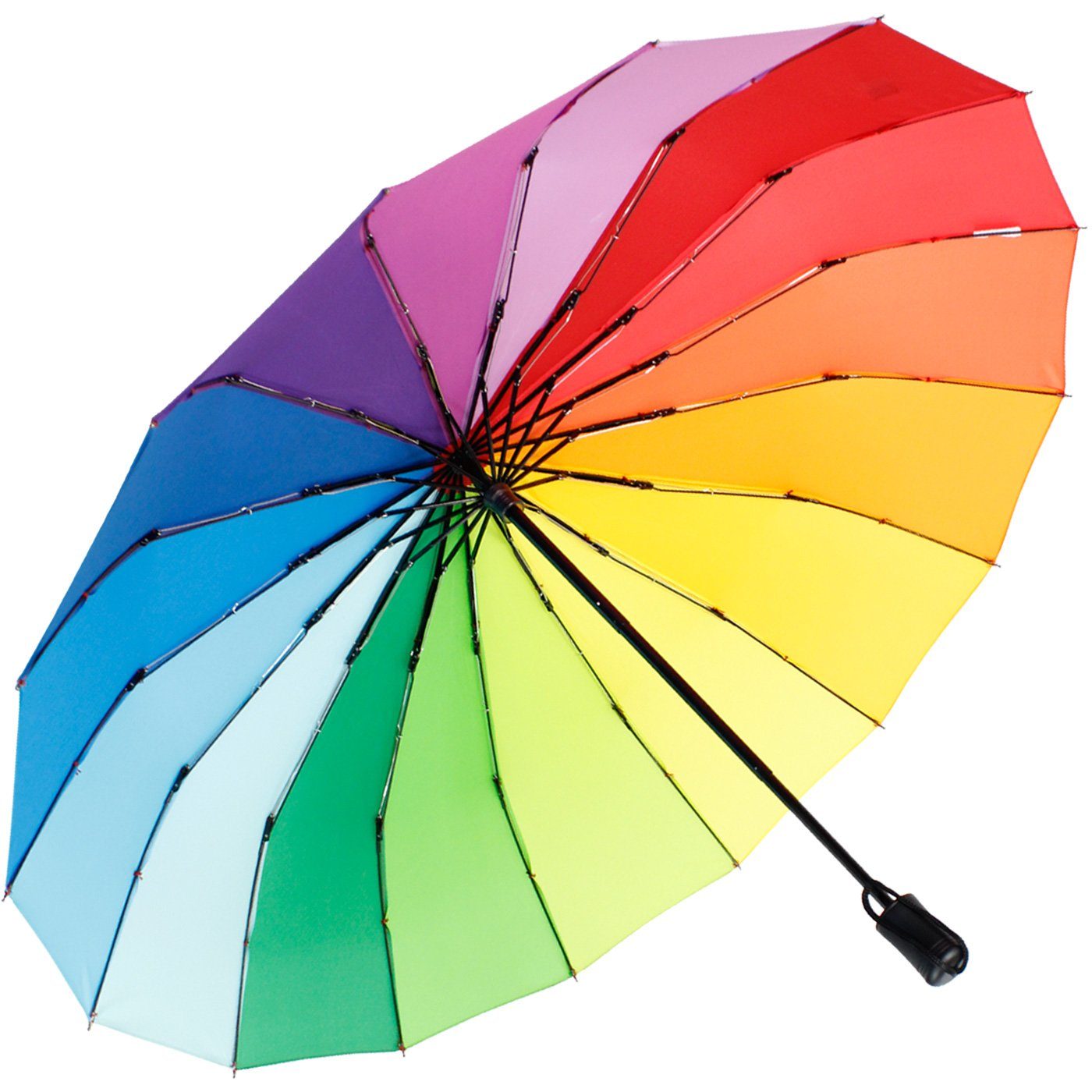Streben und mit 16 Taschenregenschirm Regenbogen farbenfroh, farbenfroh stabil extra iX-brella Mini