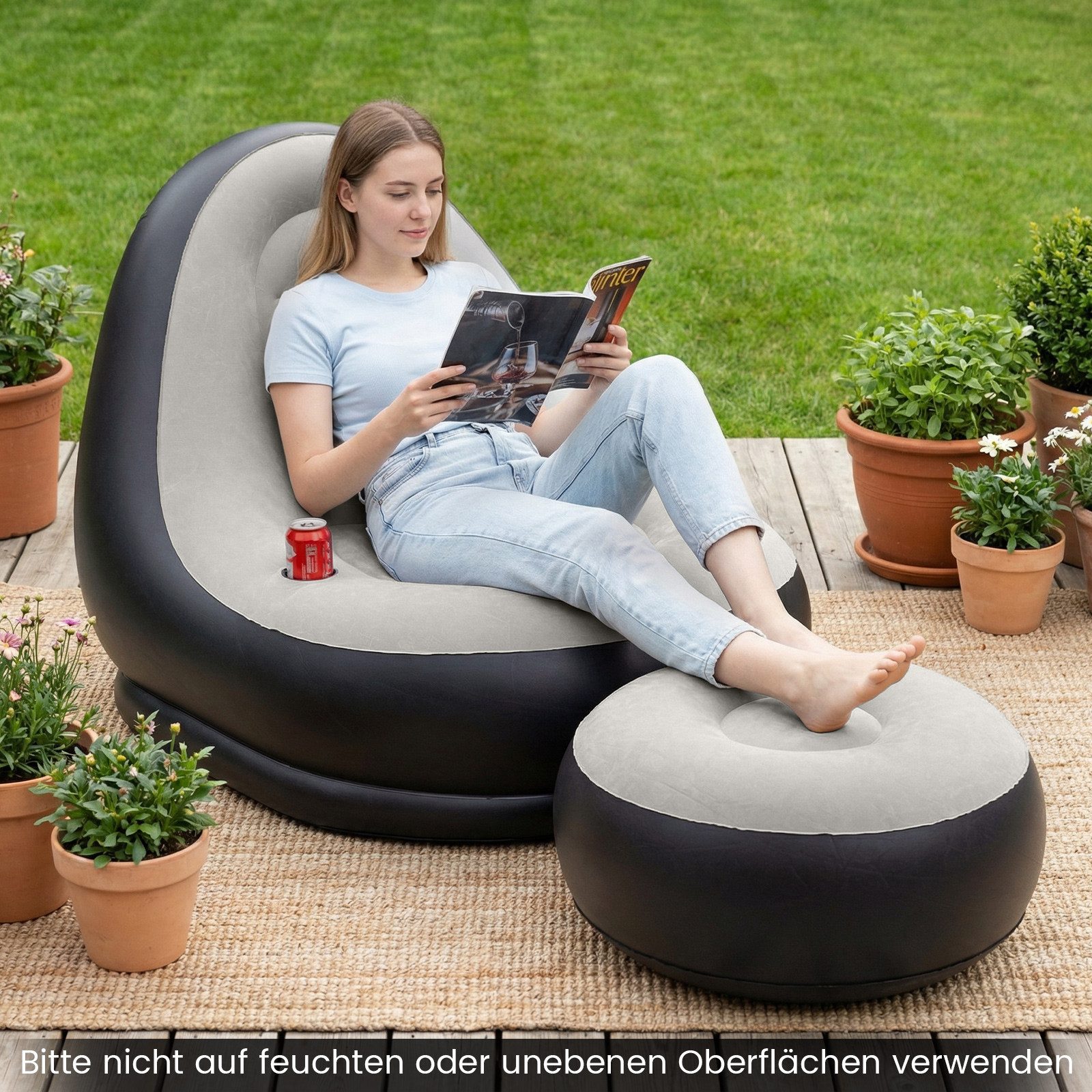 COSTWAY Luftsofa, (2-tlg), Sessl aufblasbar mit Ottomane, beflockt-Oberfläche