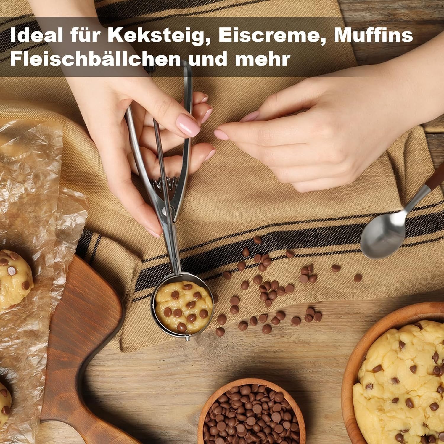 FOUORTUNATE-BEE Eisportionierer 3 Stück Eisportionierer Edelstahl (1 EL, 2 EL, 3 EL), für Cupcakes, Eiscreme, Muffins, Fleischbällchen, Melonenkugeln