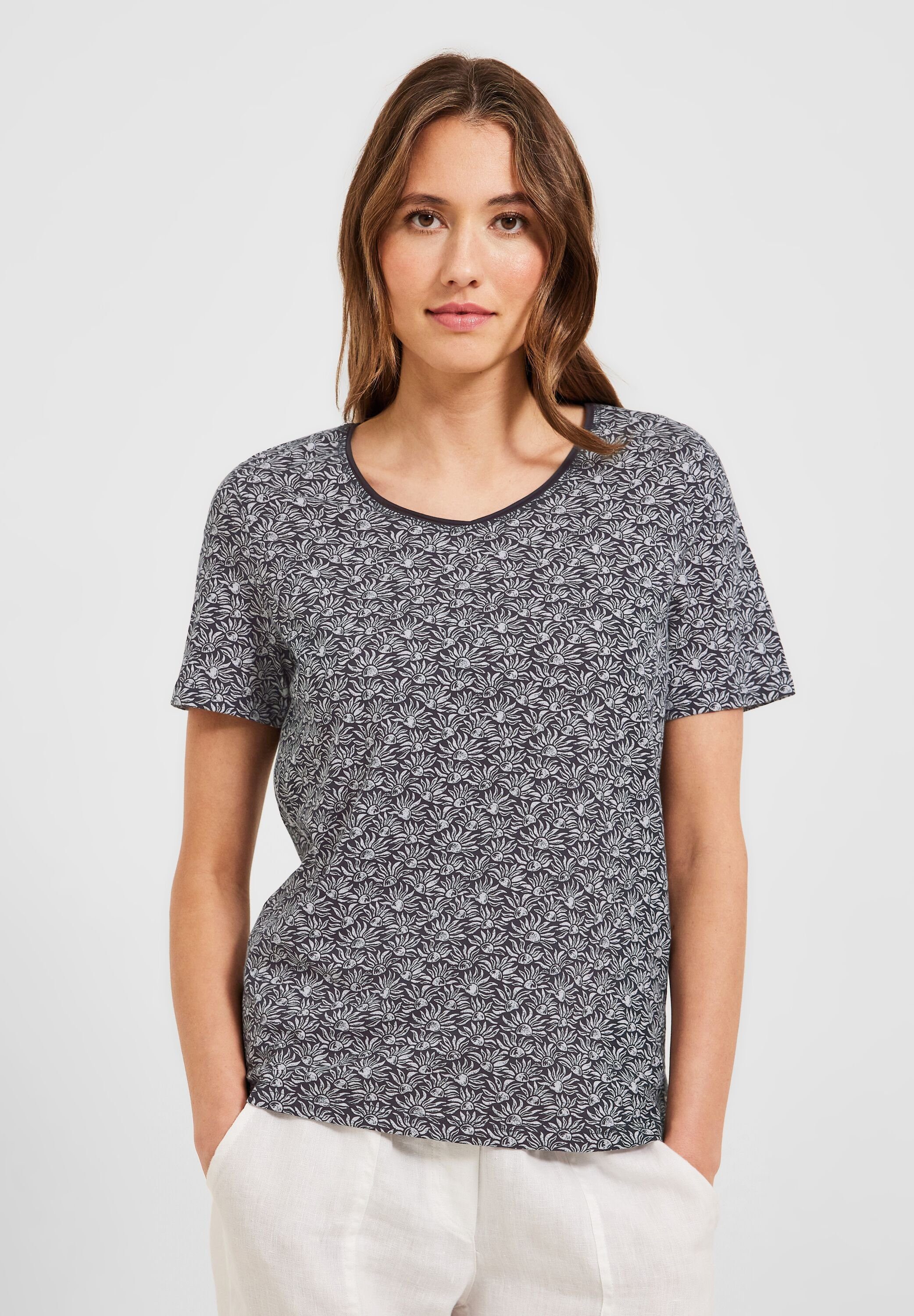 Cecil V-Shirt mit abgerundetem V-Ausschnitt carbon grey
