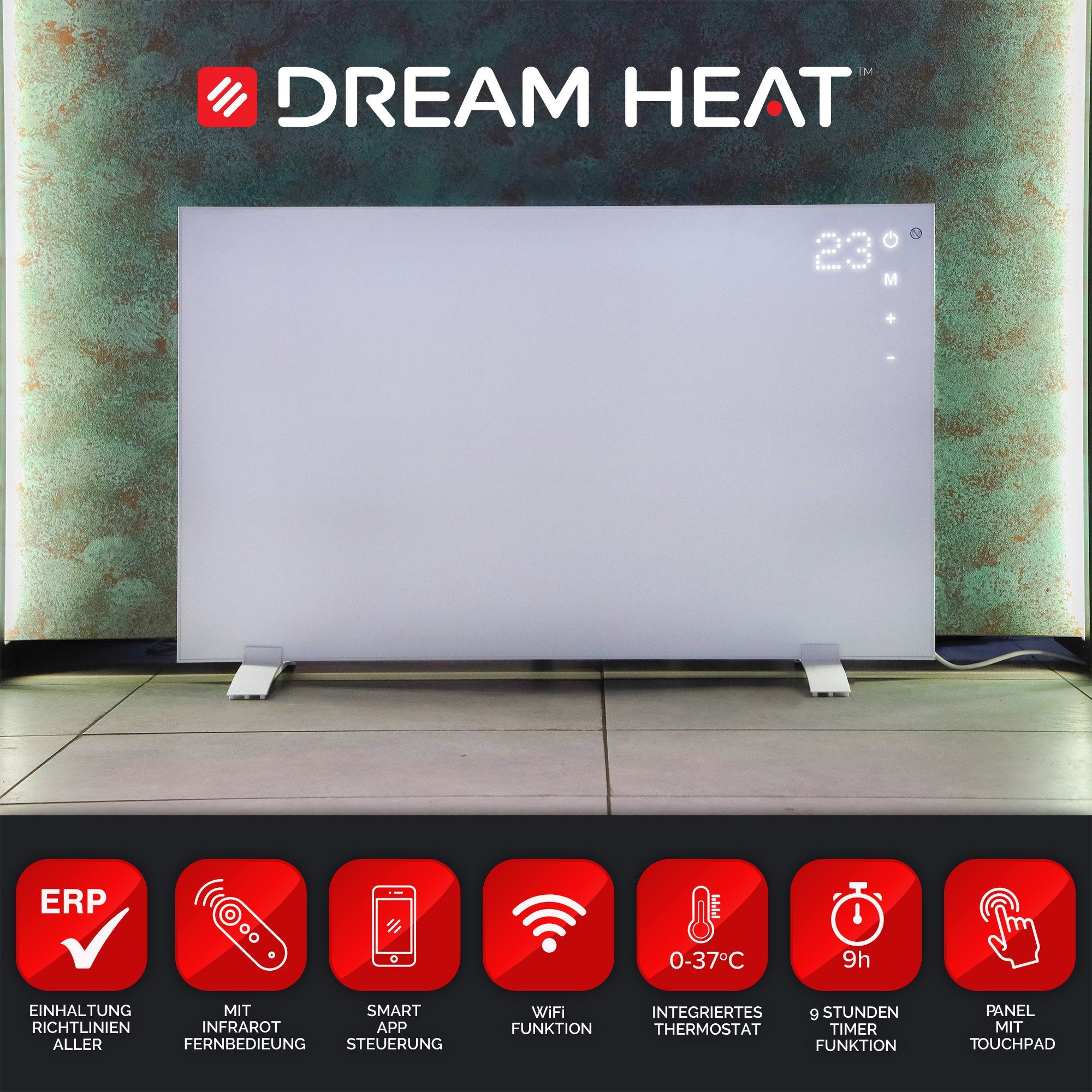 Watt, WIFI, DREAM HEAT DH Fernbedienung, Touch 600 CC Panel 600 APP-Steuerung Infrarotheizung Panel, Infrarot