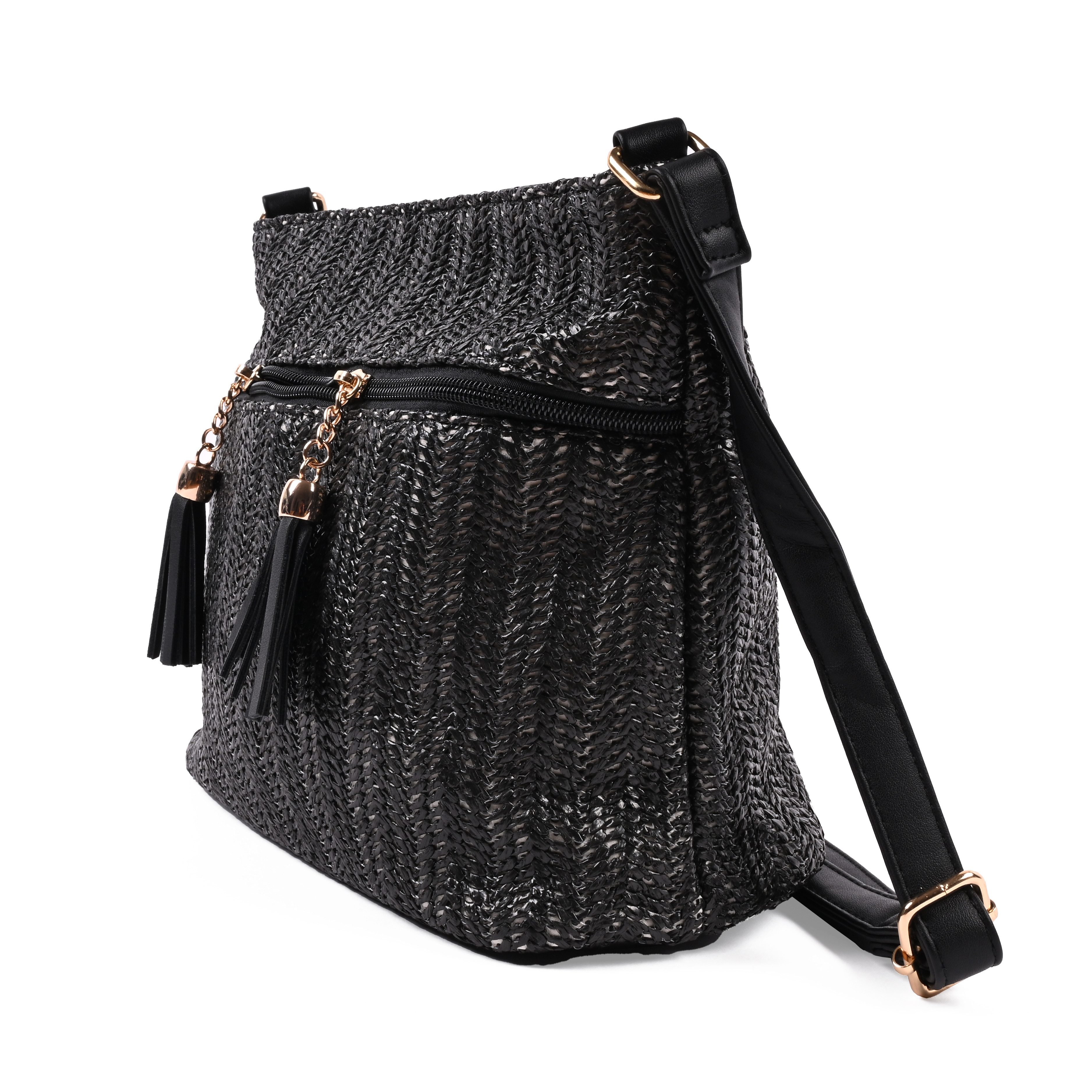 Goodman Design Schultertasche Geflochtene Umhängetasche mit Tasseln, Hochwertiges Kunstleder in geflochtener Struktur