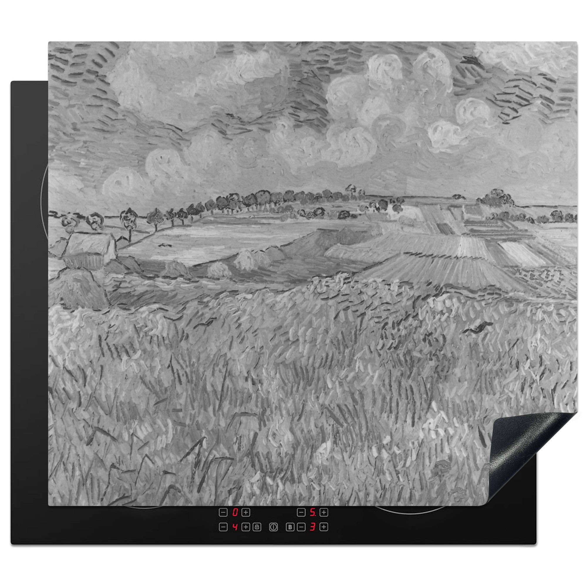 MuchoWow Herdblende-/Abdeckplatte Kornfeld - Vincent van Gogh - Schwarz und weiß, Vinyl, (1 tlg), 59x52 cm, Ceranfeldabdeckung für die küche, Induktionsmatte