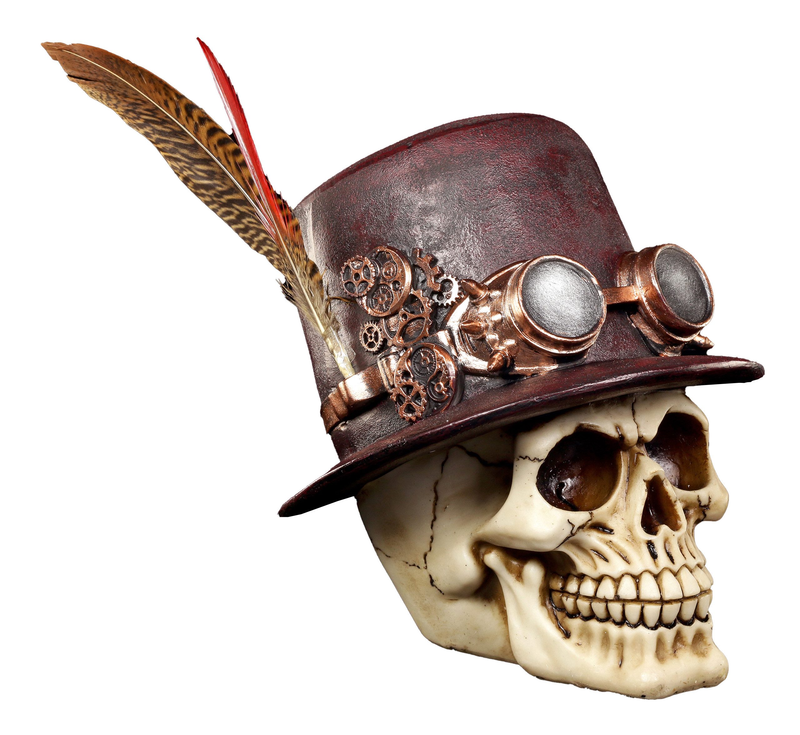 Figuren Shop GmbH Dekofigur Steampunk Totenkopf mit Hut und Feder - Horror günstig online kaufen