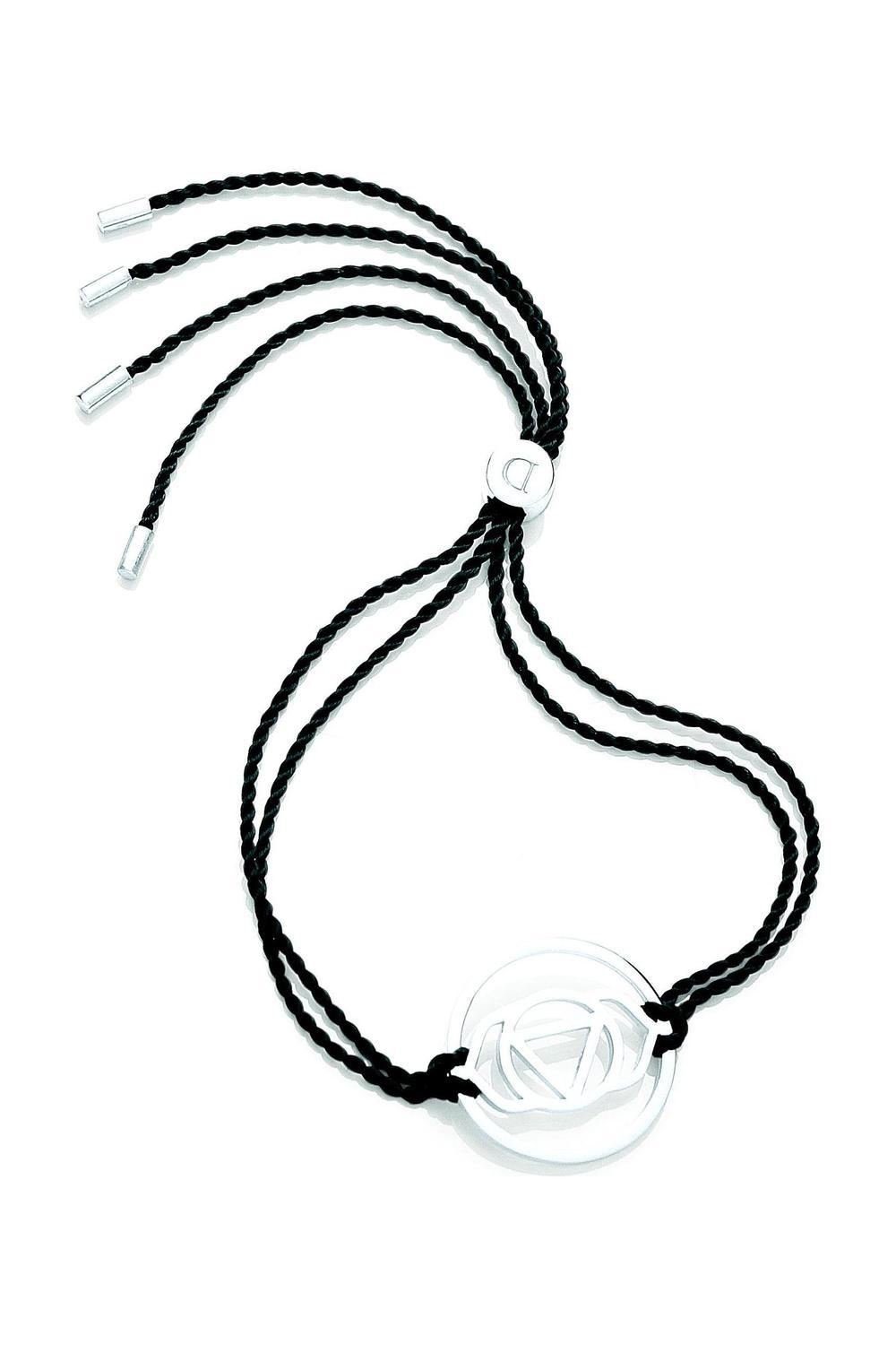 Daisy London Armband Silver Brow Chakra Black, aus 925er Sterling-Silber und Textil, Zugband, Schwarz