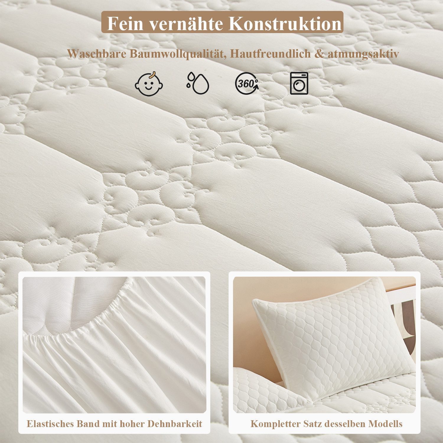 Matratzenauflage Wasserdicht Allergiker Matratzenschoner 90x200cm, 180x200cm weich wohnTRAUM24, Waschbar Anti Milben Allergiker Matratzenauflage mit Rundumbezug – Bild 4 von 5