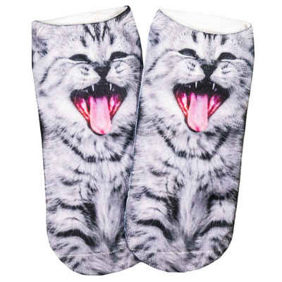 cosey Sneakersocken 1 Paar Sneaker Socken – Katzen Design – Einheits-Größe 33-40 D01 Gähnende Katze