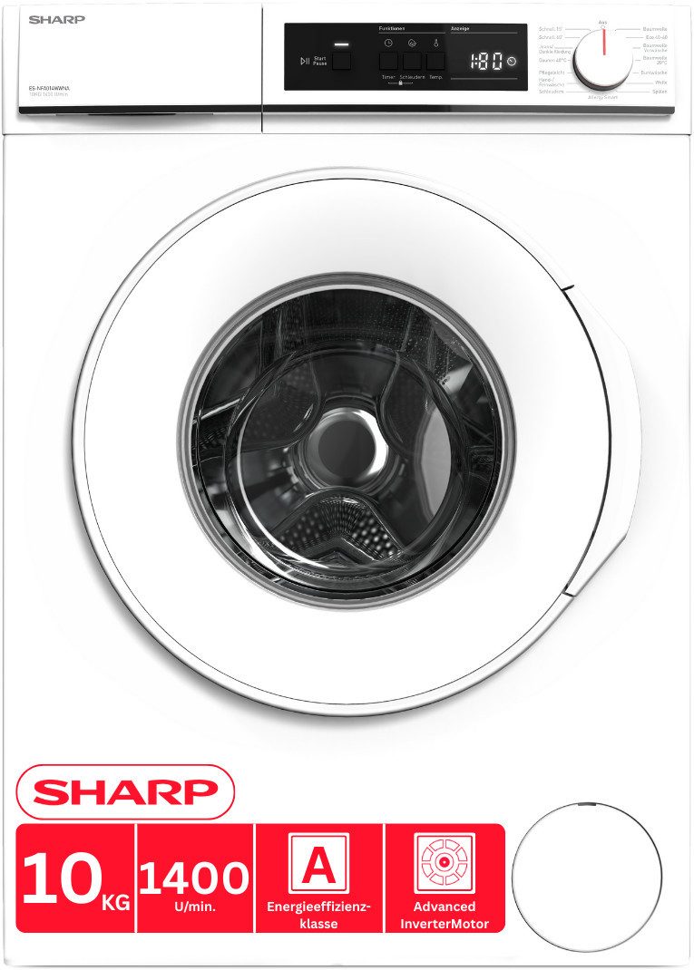 Sharp Waschmaschine ES-NFA014WWNA-DE, 10 kg, 1400 U/min