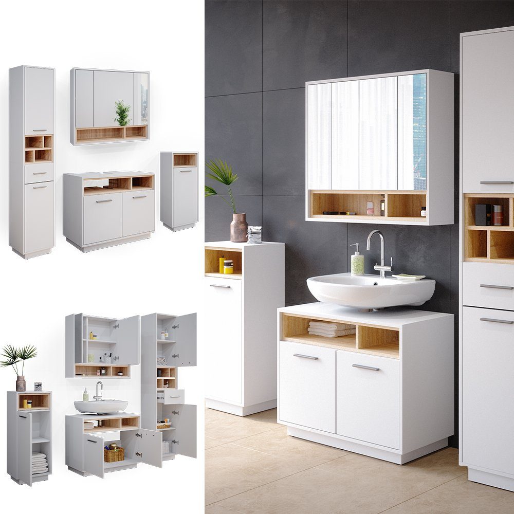 Vicco Badmöbel-Set Beatrice, Weiß/Sonoma, 4 Teile, günstig online kaufen