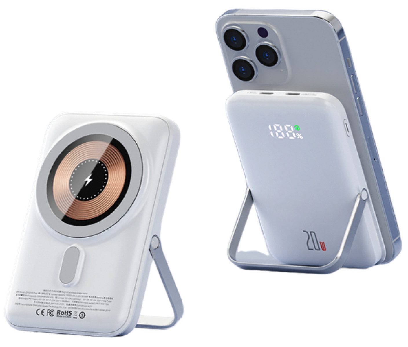 GoMagnes 3in multifunktionale und magnetische Powerbank klein und leicht mit Schnellladefunktion 10000 mAh (12 V), Integrierter Halterung LED-Ladeanzeige für iPhone Samsung