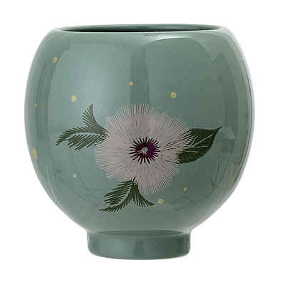 Bloomingville Blumentopf »Flowerpot, Green, Stoneware«, Ø12cm x 12cm Keramik Übertopf mit Blumenmotiv dänisches Design, Vase, grün