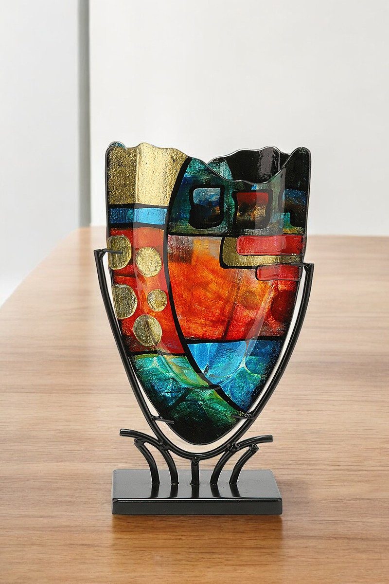 GILDE Dekovase Vase - mehrfarbig - Glas, Metall - H. 47,5cm x B. 10,5cm - Deko (1xVase, 1 Stück), Elegante Blumenvase - Perfekte Tischdeko - Vasen für jede Deko