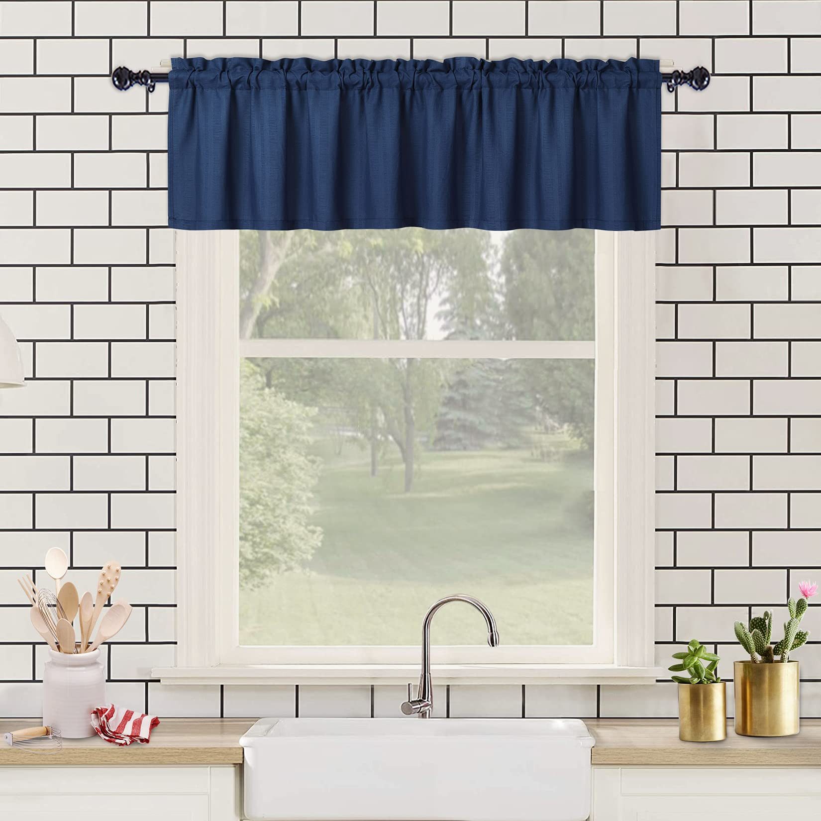 GarveeMore Gardine Wasserabweisende Scheibengardine geprägte Querbehang Panneaux, Kurze Fensterpaneele aus Seersucker, weiche Mikrofaser, Noppenstruktur