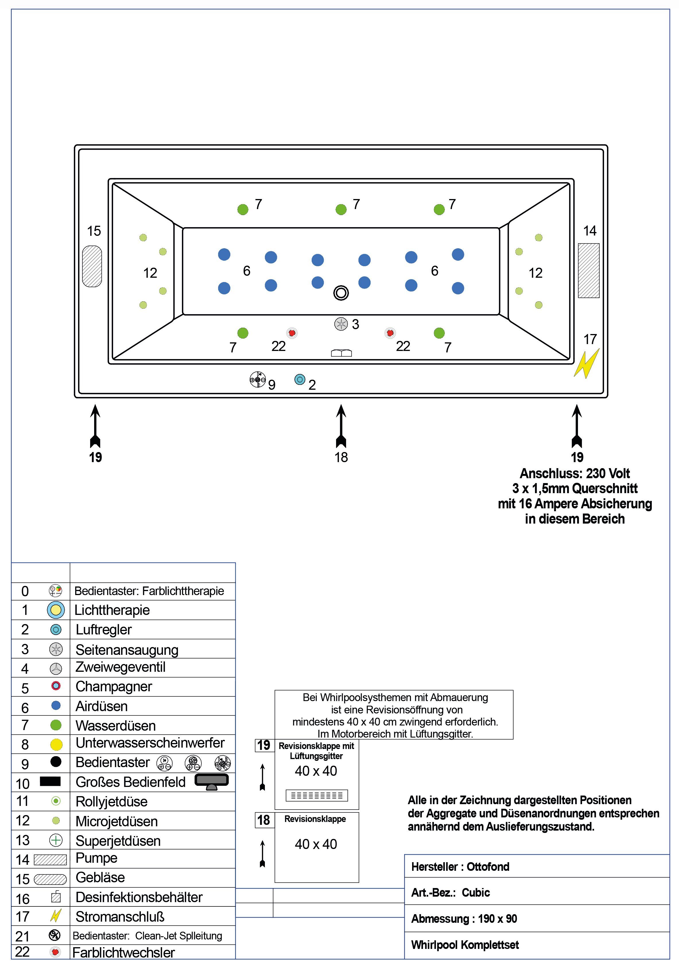 OTTOFOND Whirlpool-Badewanne Cubic, (Set), 190x90 cm