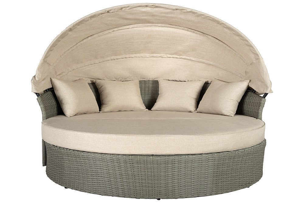 riess-ambiente Sonneninsel PLAYA LIVING 165cm natur - Rattanoptik, platzsparend, Garten, Outdoor, Einzelartikel 1 Teile, einfahrbares Fußteil & klappbares Dach - Bezug waschbar & inkl. Kissen