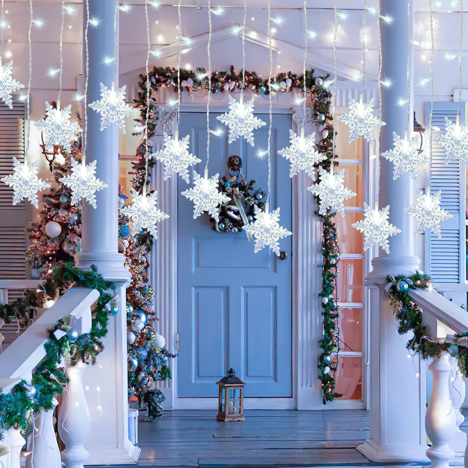 Lichtervorhang LED Weihnachten Modi 8 Außen, Party Deko LED-Lichterkette Schneeflocke 96-flammig Gimisgu kaltweiß