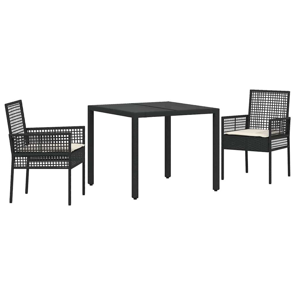 Gartenlounge-Set Garten Essgruppe 3 pcs Schwarz Poly-Rattan